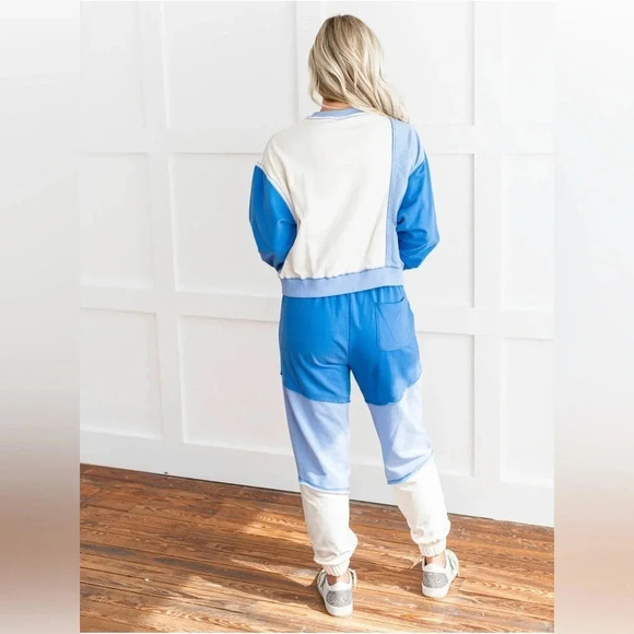 The GREii Velour/Velvet Blue Colorblock Tracksuit Lounge Retro Women’s Size S - Picture 5 of 15